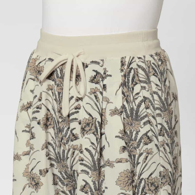 BARNEYS NEW YORK ウォッシャブル ボタニカル柄ワイドパンツ OFF WHITE