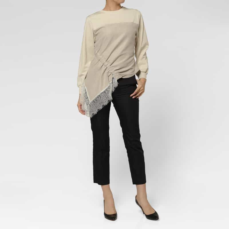 BARNEYS NEW YORK ウォッシャブル コンビネーション アシンメトリーレースデザインカットソー BEIGE