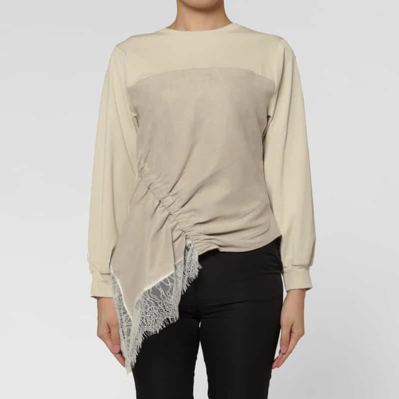 BARNEYS NEW YORK ウォッシャブル コンビネーション アシンメトリーレースデザインカットソー BEIGE