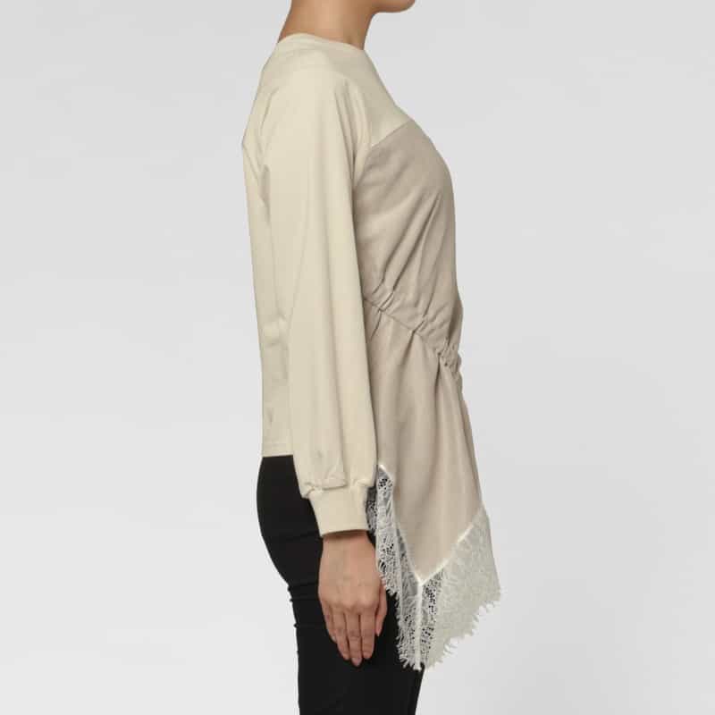 BARNEYS NEW YORK ウォッシャブル コンビネーション アシンメトリーレースデザインカットソー BEIGE