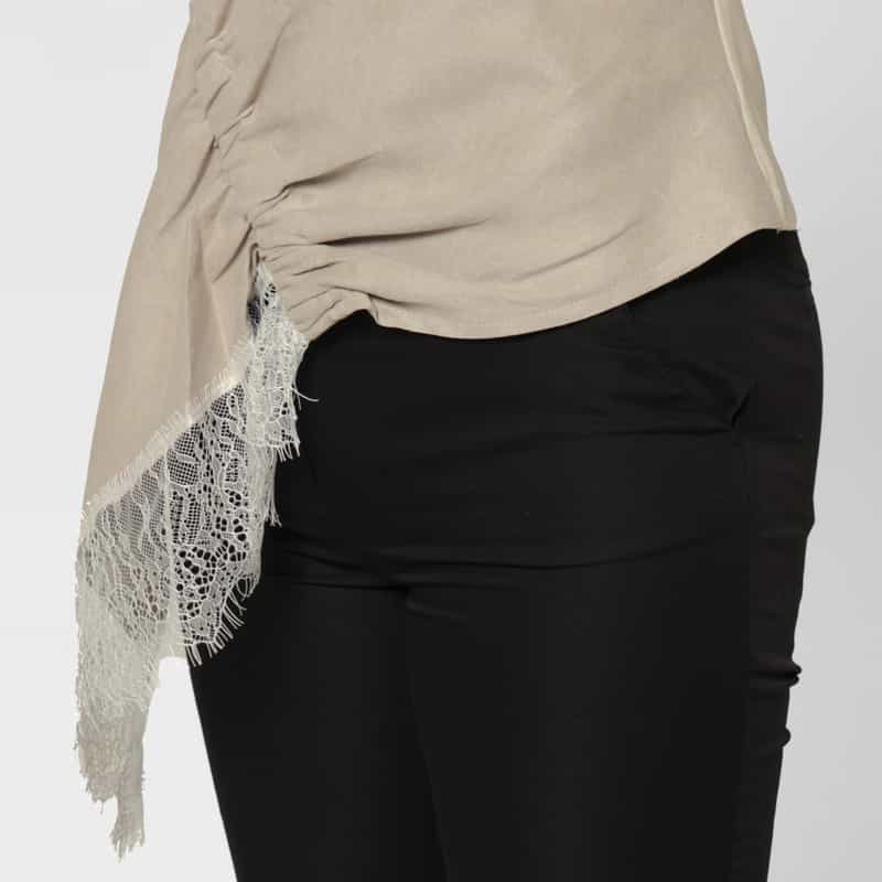 BARNEYS NEW YORK ウォッシャブル コンビネーション アシンメトリーレースデザインカットソー BEIGE