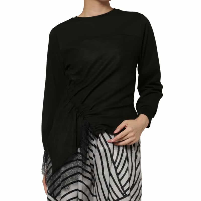 BARNEYS NEW YORK ウォッシャブル コンビネーション アシンメトリーレースデザインカットソー BLACK