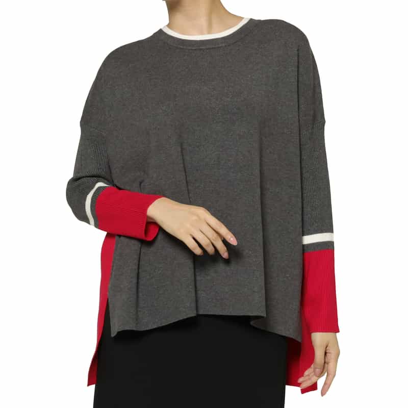 BARNEYS NEW YORK ウォッシャブル オーバーフィット バイカラーニットプルオーバー DARK GRAY