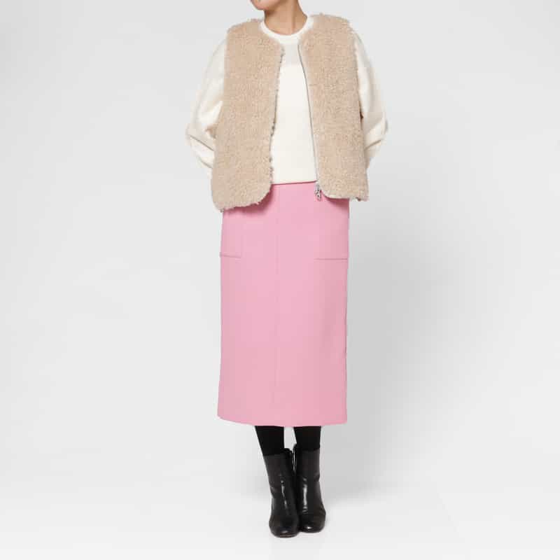 BARNEYS NEW YORK エコファー Wジップアップショートベスト BEIGE