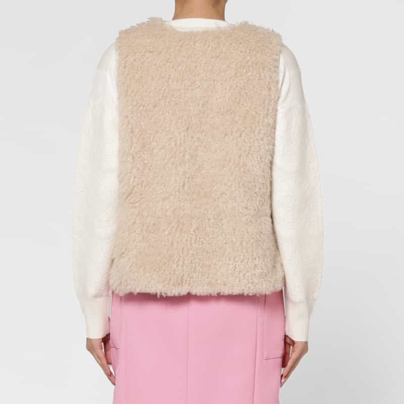 BARNEYS NEW YORK エコファー Wジップアップショートベスト BEIGE