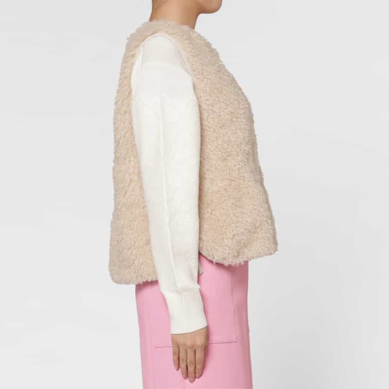 BARNEYS NEW YORK エコファー Wジップアップショートベスト BEIGE