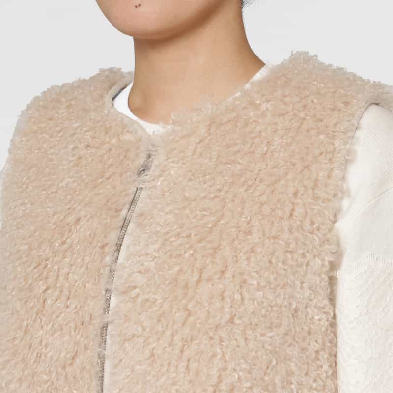 BARNEYS NEW YORK エコファー Wジップアップショートベスト BEIGE