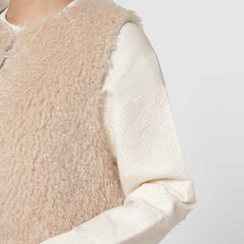 BARNEYS NEW YORK エコファー Wジップアップショートベスト BEIGE