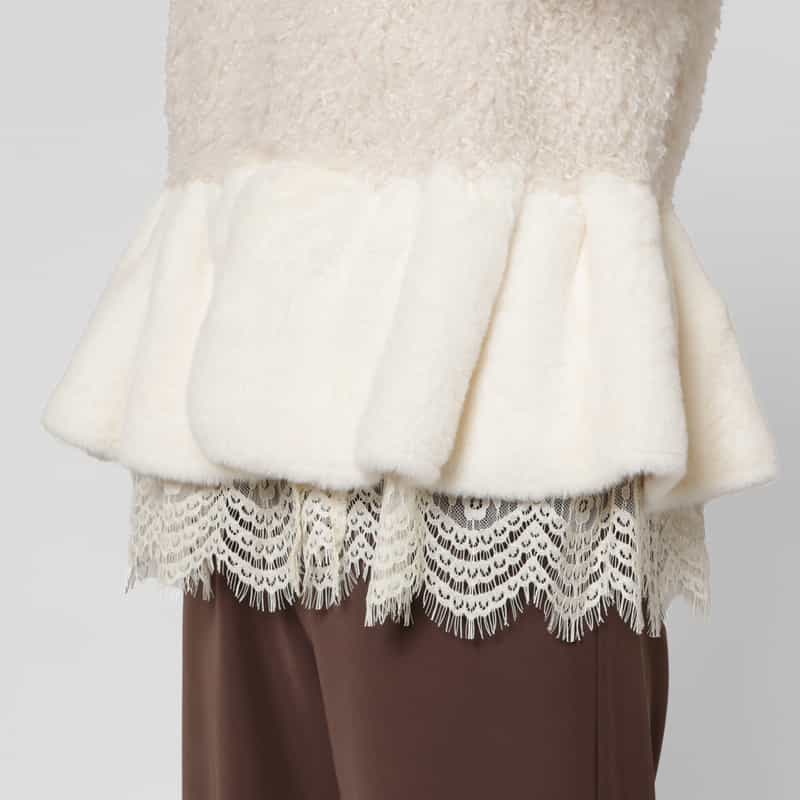 BARNEYS NEW YORK エコファーWヘムデザイン 2WAYショートベスト OFF WHITE