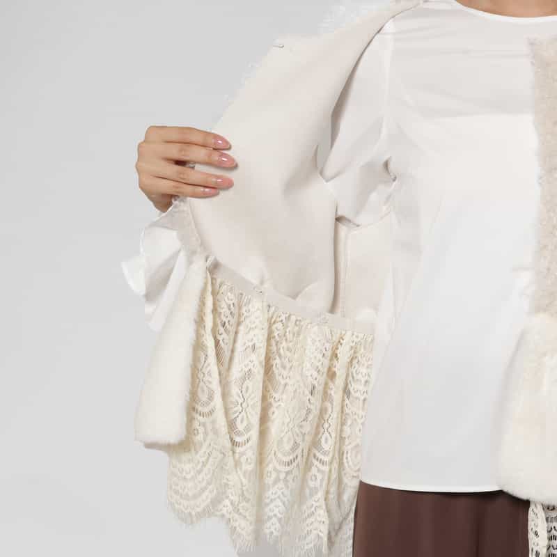 BARNEYS NEW YORK エコファーWヘムデザイン 2WAYショートベスト OFF WHITE