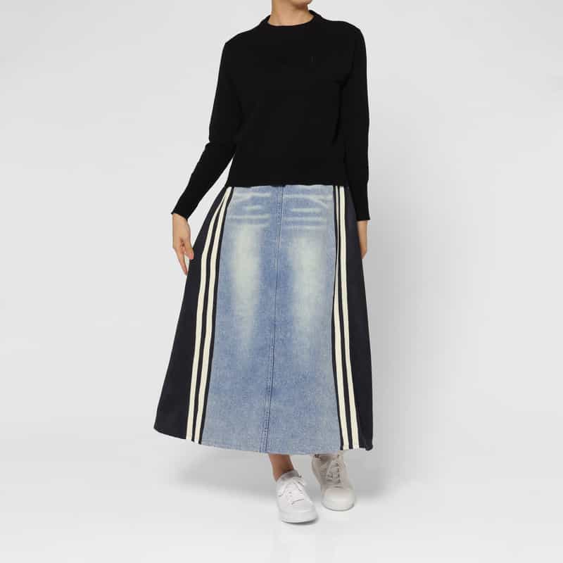 BARNEYS NEW YORK デニム×コーデュロイ素材ドローストリング ラインデザインスカート LIGHT BLUE