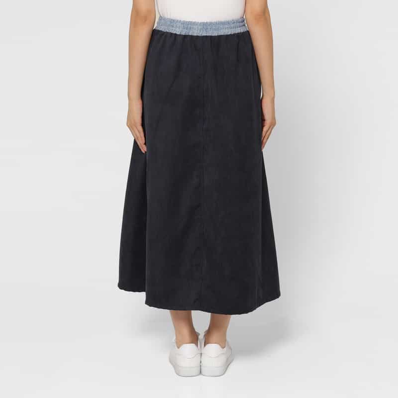 BARNEYS NEW YORK デニム×コーデュロイ素材ドローストリング ラインデザインスカート LIGHT BLUE