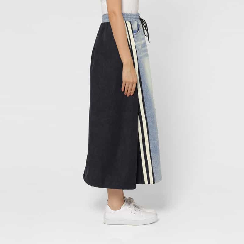 BARNEYS NEW YORK デニム×コーデュロイ素材ドローストリング ラインデザインスカート LIGHT BLUE