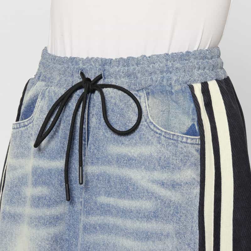 BARNEYS NEW YORK デニム×コーデュロイ素材ドローストリング ラインデザインスカート LIGHT BLUE