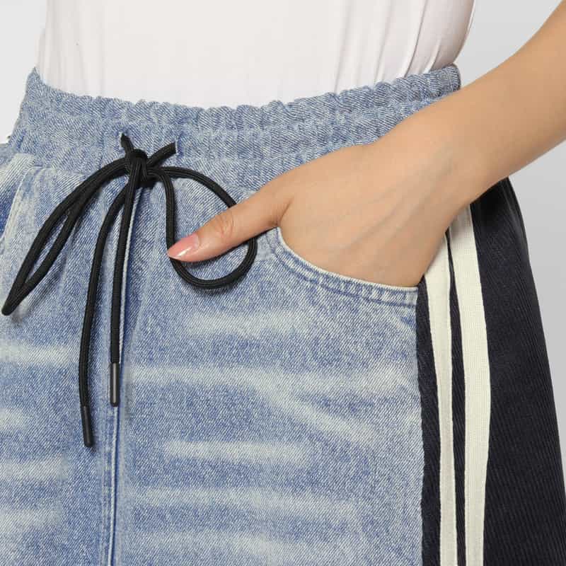 BARNEYS NEW YORK デニム×コーデュロイ素材ドローストリング ラインデザインスカート LIGHT BLUE