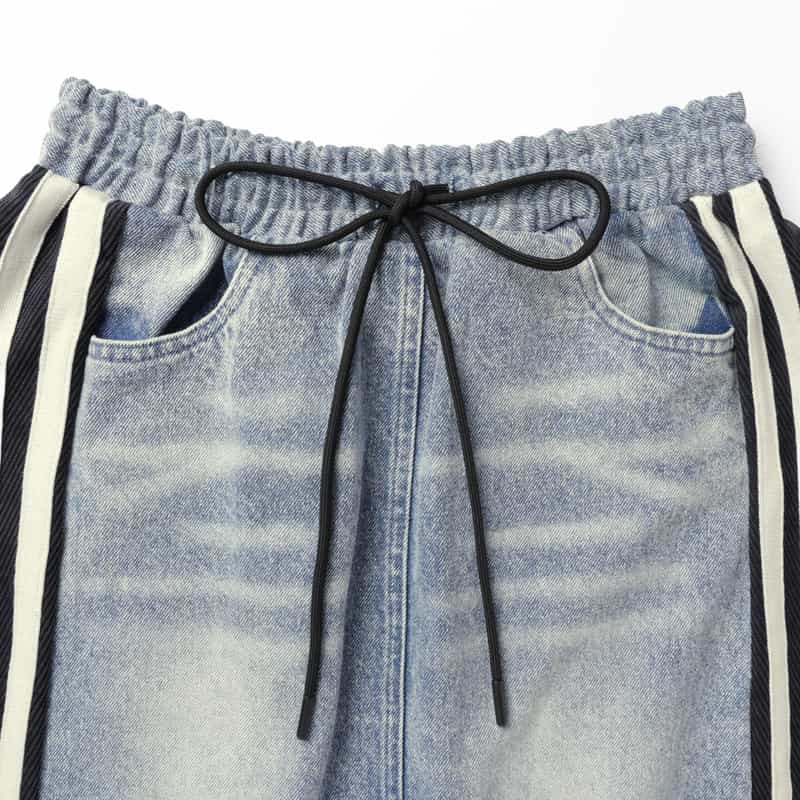 BARNEYS NEW YORK デニム×コーデュロイ素材ドローストリング ラインデザインスカート LIGHT BLUE