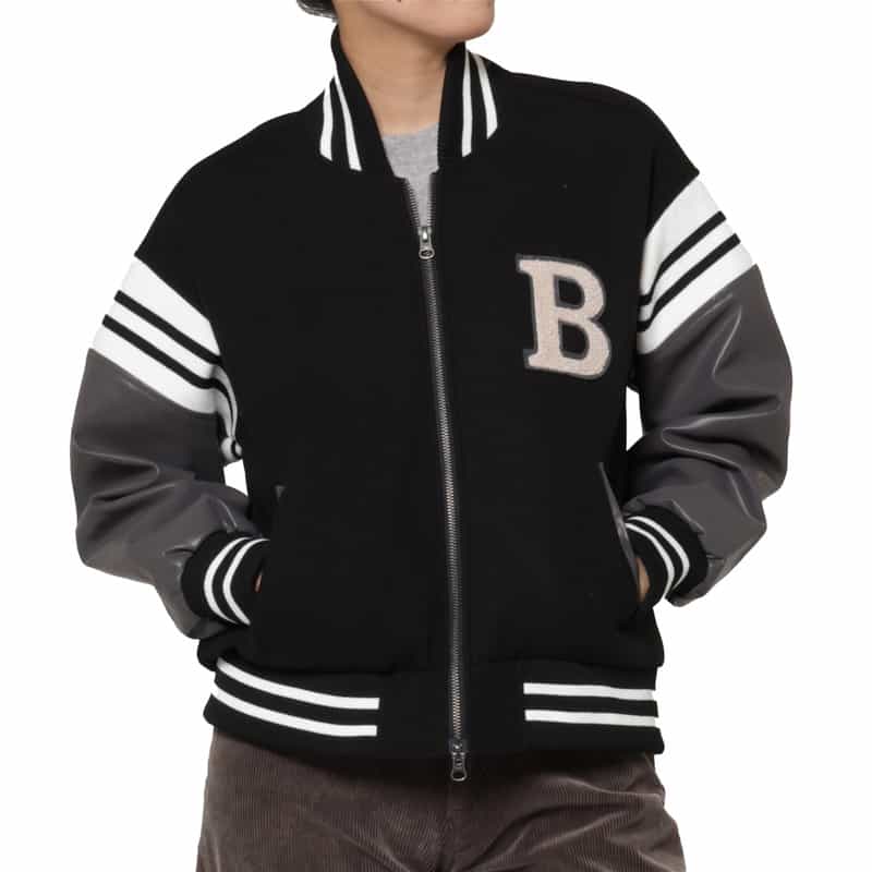 BARNEYS NEW YORK 異素材コンビネーション スタジアムジャンパー BLACK