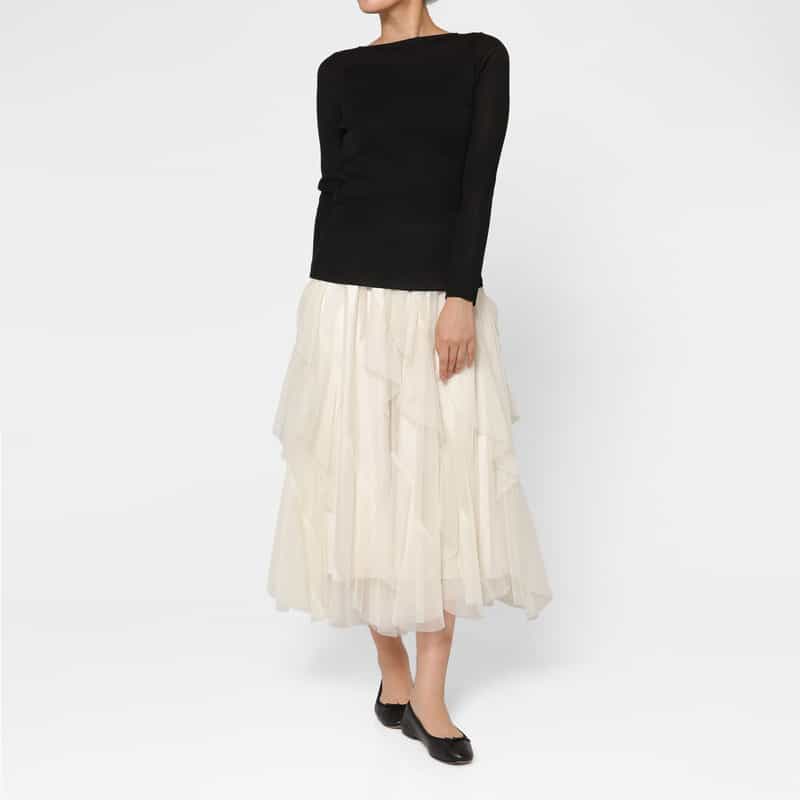 BARNEYS NEW YORK ウォッシャブル ランダムラッフル チュールスカート OFF WHITE