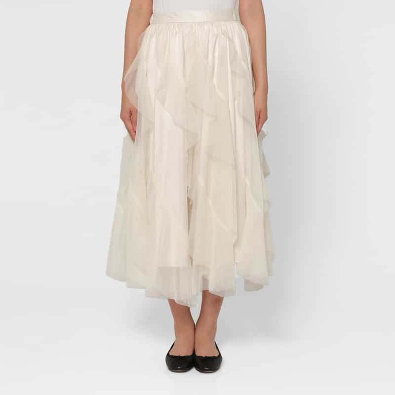 BARNEYS NEW YORK ウォッシャブル ランダムラッフル チュールスカート OFF WHITE