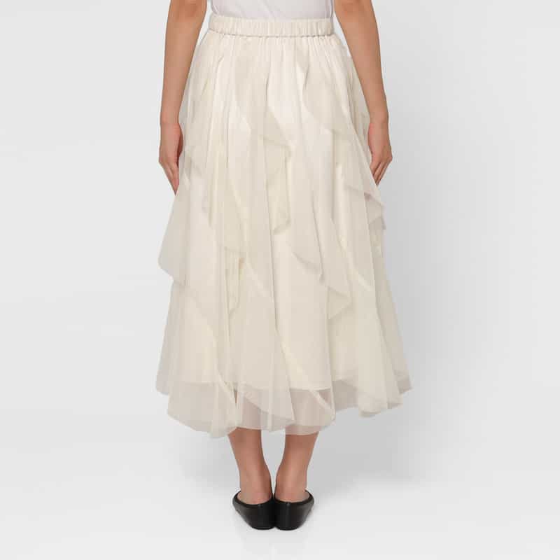 BARNEYS NEW YORK ウォッシャブル ランダムラッフル チュールスカート OFF WHITE