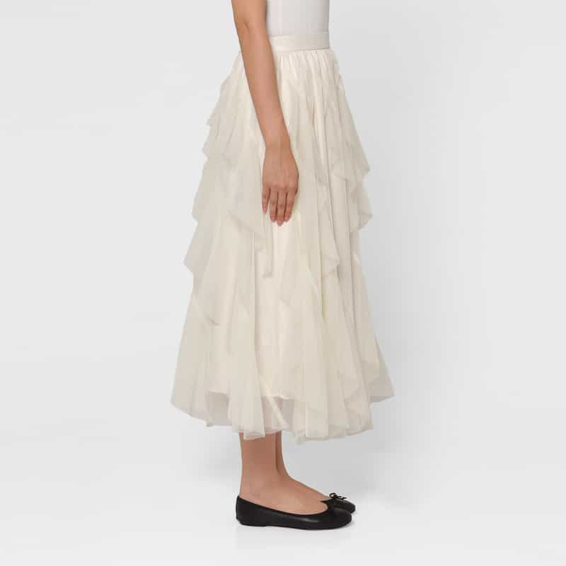 BARNEYS NEW YORK ウォッシャブル ランダムラッフル チュールスカート OFF WHITE