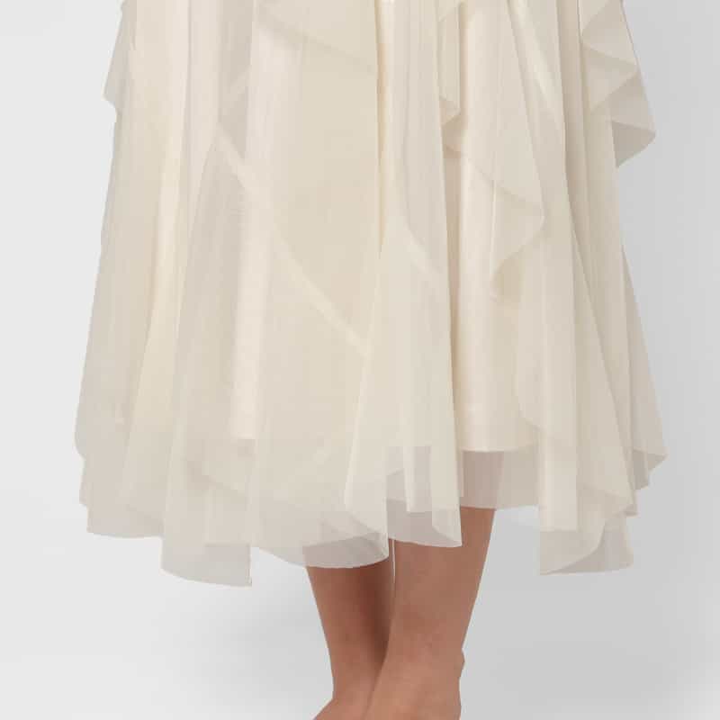 BARNEYS NEW YORK ウォッシャブル ランダムラッフル チュールスカート OFF WHITE