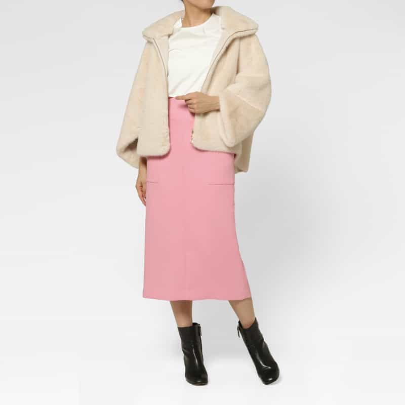 BARNEYS NEW YORK フェイクファー ジップアップショートブルゾン IVORY