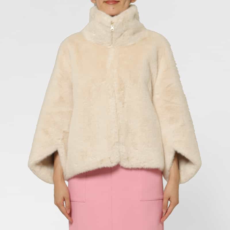 BARNEYS NEW YORK フェイクファー ジップアップショートブルゾン IVORY