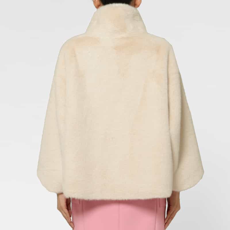 BARNEYS NEW YORK フェイクファー ジップアップショートブルゾン IVORY