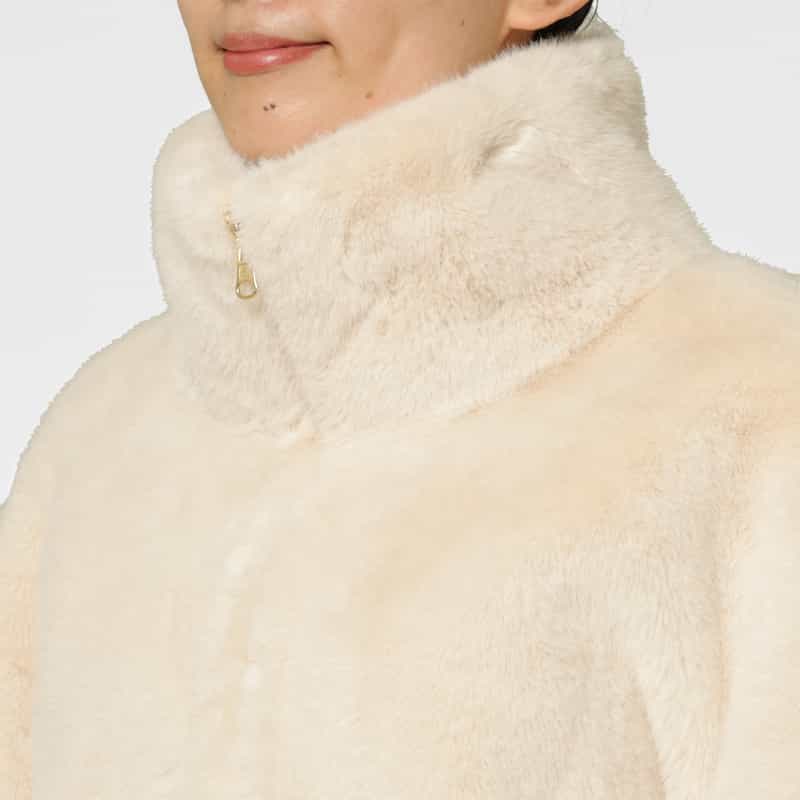 BARNEYS NEW YORK フェイクファー ジップアップショートブルゾン IVORY