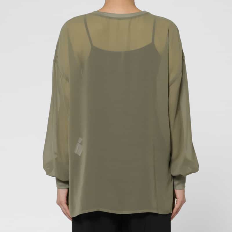 BARNEYS NEW YORK ウォッシャブル シフォンジョーゼット素材シアーブラウス KHAKI
