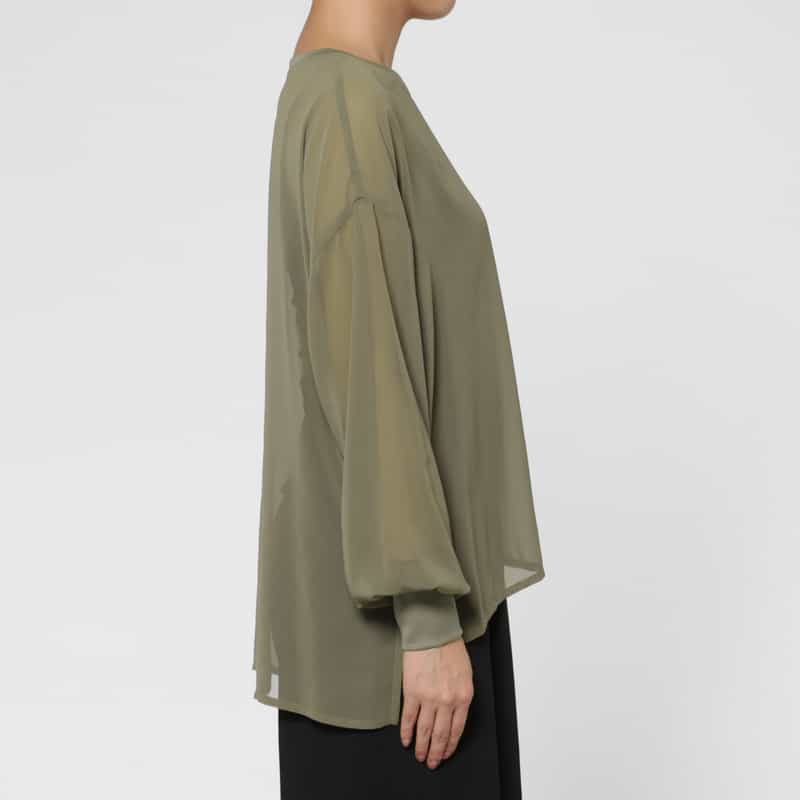 BARNEYS NEW YORK ウォッシャブル シフォンジョーゼット素材シアーブラウス KHAKI