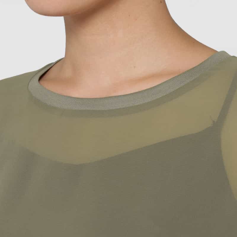 BARNEYS NEW YORK ウォッシャブル シフォンジョーゼット素材シアーブラウス KHAKI