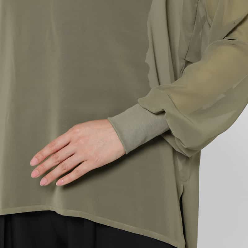 BARNEYS NEW YORK ウォッシャブル シフォンジョーゼット素材シアーブラウス KHAKI