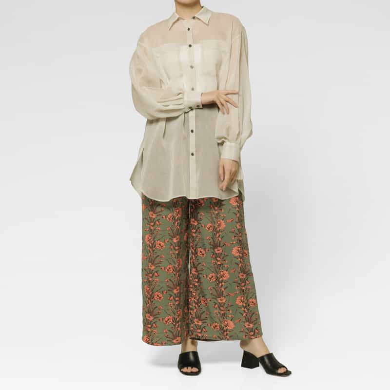 BARNEYS NEW YORK ウォッシャブル ソフトオーガンジー素材シアーシャツ BEIGE
