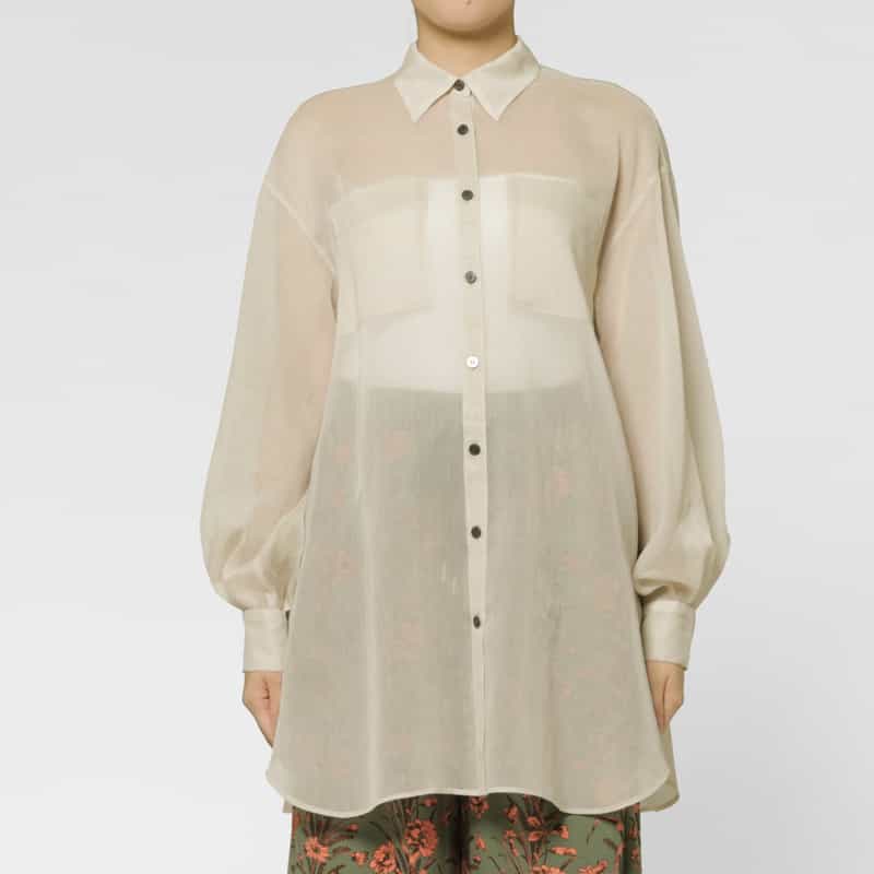BARNEYS NEW YORK ウォッシャブル ソフトオーガンジー素材シアーシャツ BEIGE