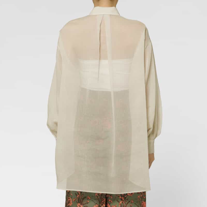 BARNEYS NEW YORK ウォッシャブル ソフトオーガンジー素材シアーシャツ BEIGE