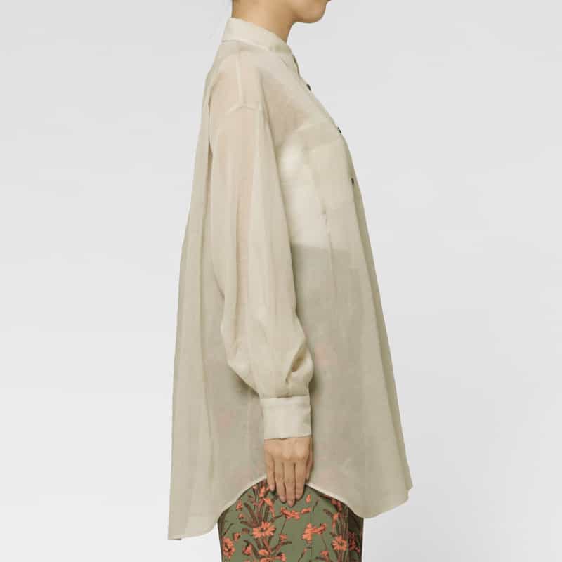 BARNEYS NEW YORK ウォッシャブル ソフトオーガンジー素材シアーシャツ BEIGE