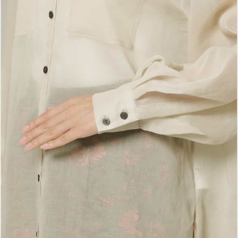 BARNEYS NEW YORK ウォッシャブル ソフトオーガンジー素材シアーシャツ BEIGE