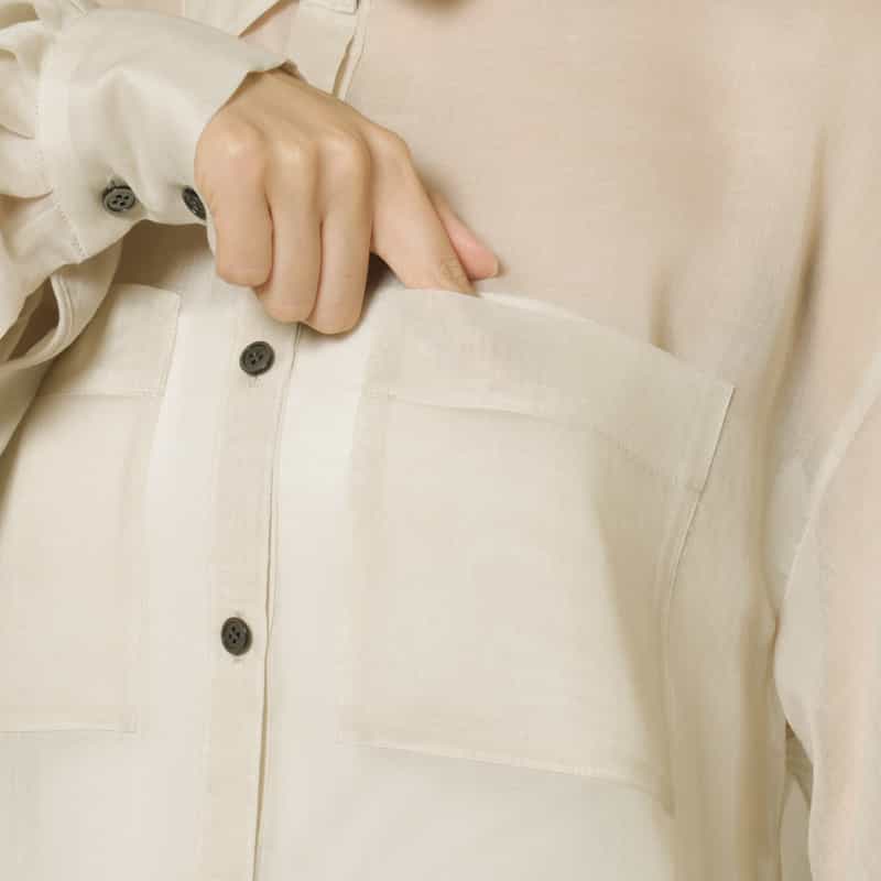 BARNEYS NEW YORK ウォッシャブル ソフトオーガンジー素材シアーシャツ BEIGE