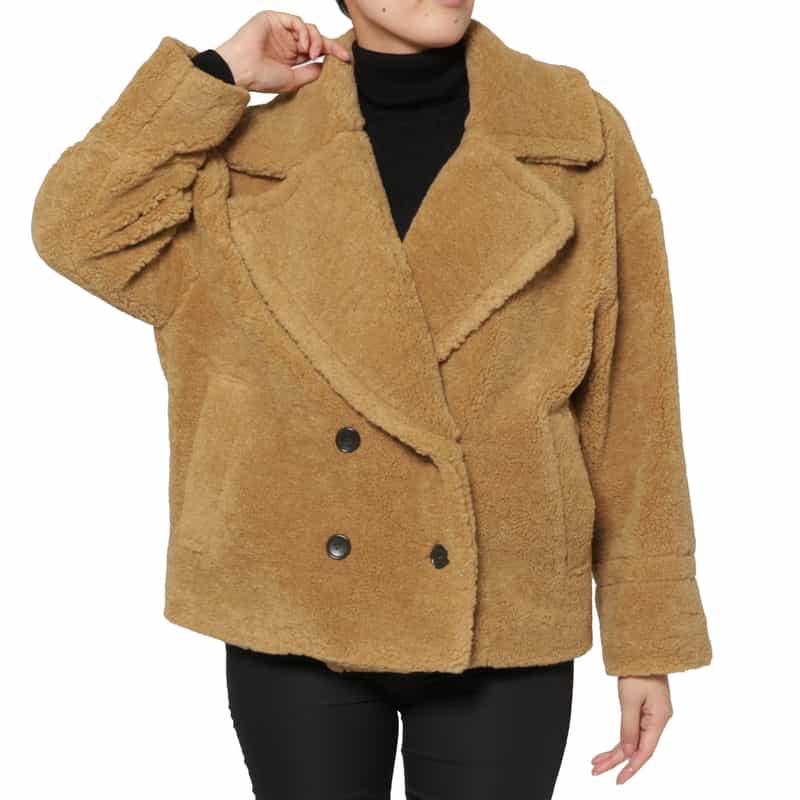 BARNEYS NEW YORK フェイクボア素材ピーコート CAMEL