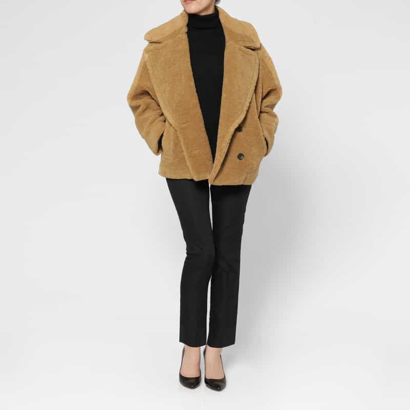 BARNEYS NEW YORK フェイクボア素材ピーコート CAMEL