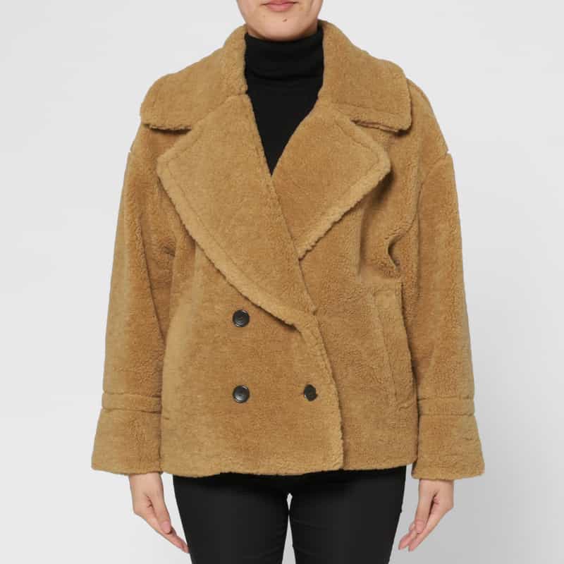 BARNEYS NEW YORK フェイクボア素材ピーコート CAMEL