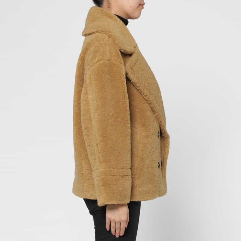 BARNEYS NEW YORK フェイクボア素材ピーコート CAMEL
