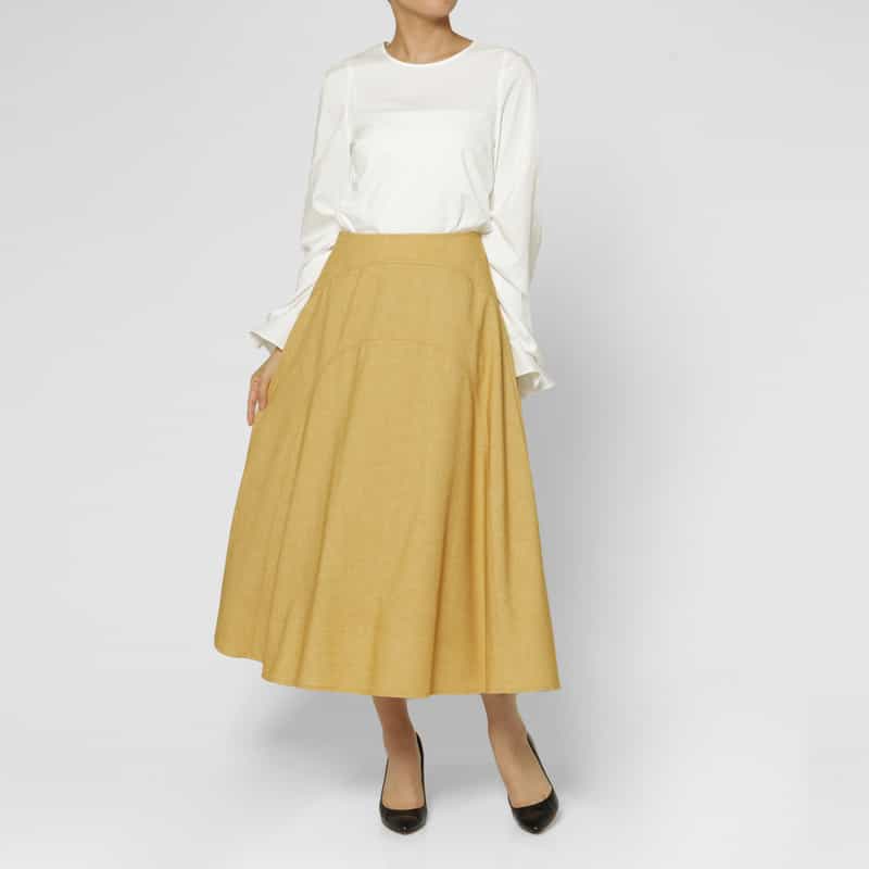 BARNEYS NEW YORK ウールライク ラウンド切替フレアスカート YELLOW
