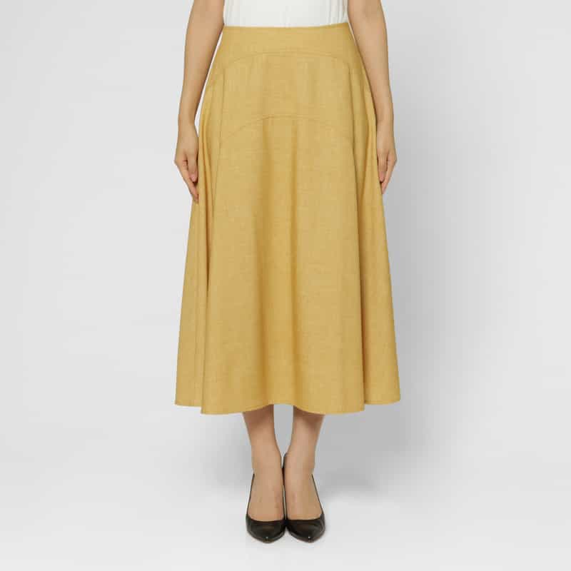 BARNEYS NEW YORK ウールライク ラウンド切替フレアスカート YELLOW