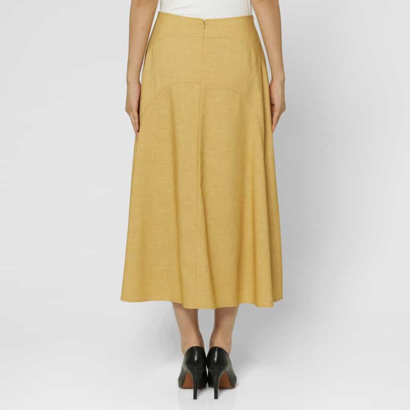 BARNEYS NEW YORK ウールライク ラウンド切替フレアスカート YELLOW