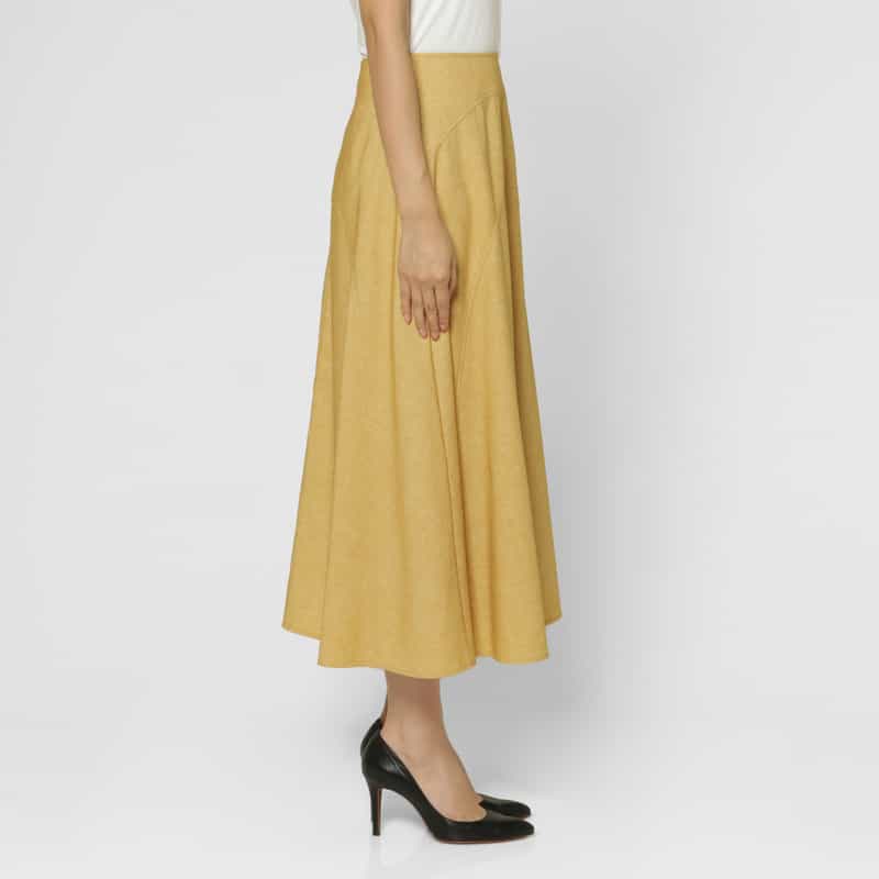 BARNEYS NEW YORK ウールライク ラウンド切替フレアスカート YELLOW