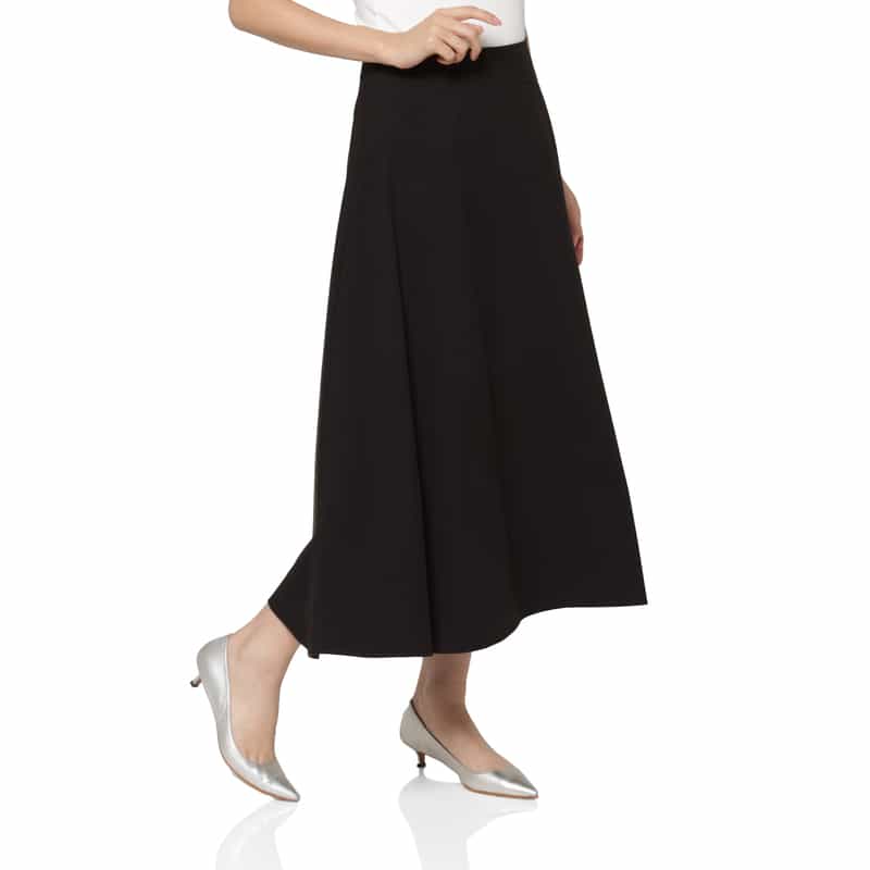 BARNEYS NEW YORK ウールライク ラウンド切替フレアスカート BLACK