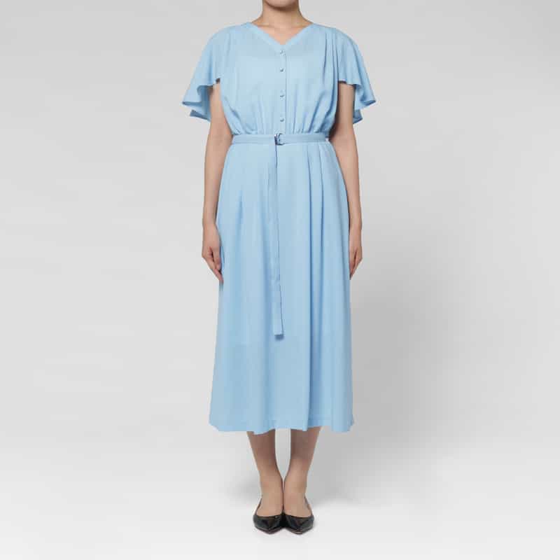 BARNEYS NEW YORK ドレープスリーブ ベルテッドドレス（インナードレス付き） BLUE